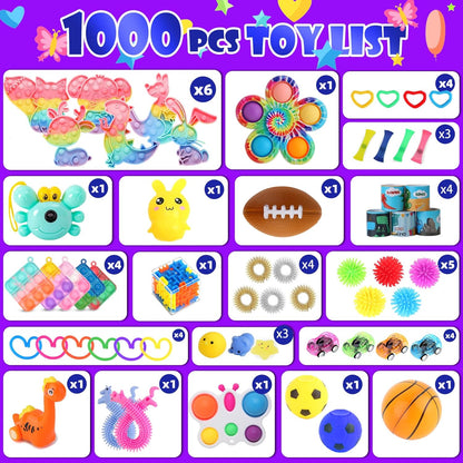 1000Pcs Bulk Party Favors for Kids, Fidget Toys Pack,Stocking Stuffers, Treasure Box Chest, Birthday Party, Classroom Carnival Prizes, Pinata Stuffers, Goodie Bag Stuffers, Stress Relief, Sensory Toys