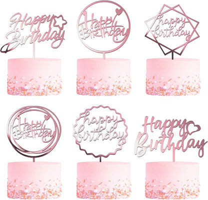 6-Pack Gold Cake Topper Set, Double-Sided Glitter, Acrylic Happy Birthday Cupcake Toppers, Birthday Decorations for Children or Adults.