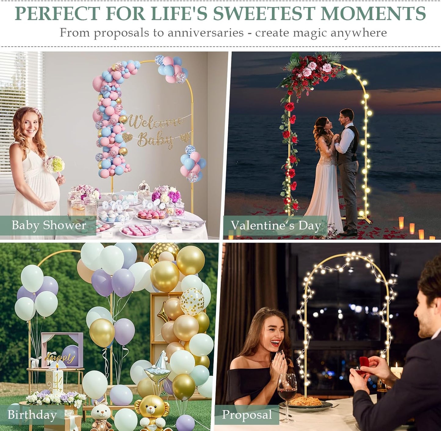 WellSign Wedding Arch Backdrop Stand 7.2FT, 6FT Set of 2, Gold Metal Balloon Arch kit Stand for Gender Reveal Ceremony Engagement Anniversary Bridal Valentine Party Event Decoration