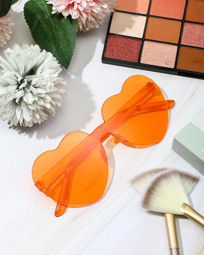 Frienda 8 Pairs Heart Shaped Sunglasses for Women Rimless Heart Glasses Candy Color Sunglasses for Party Favor