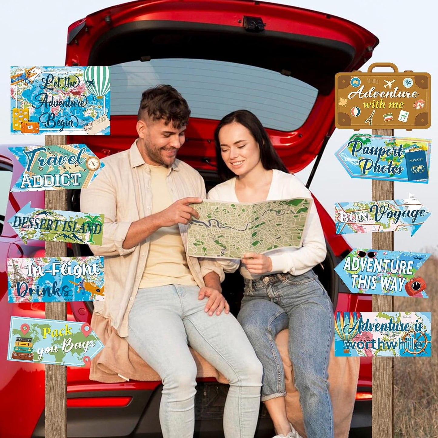 20 Pcs Luau Party Decorations Welcome Sign Summer Hawaiian Directional Signs Tropical Hawaiian Themed Birthday Decorations Luau Tiki Party Supplies with 2 Sheet Letter Stickers