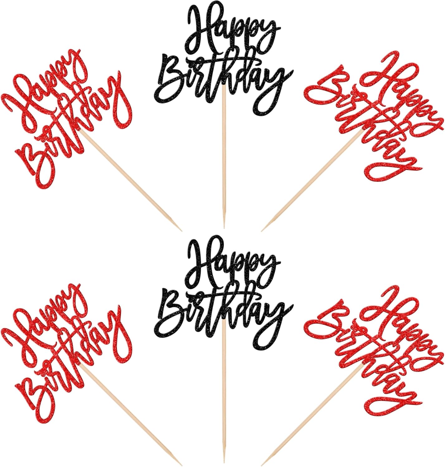 24 PCS Happy Birthday Cupcake Toppers Glitter Picks for Celebrating Anniversary Theme Party Cake Decorations Supplies Gold