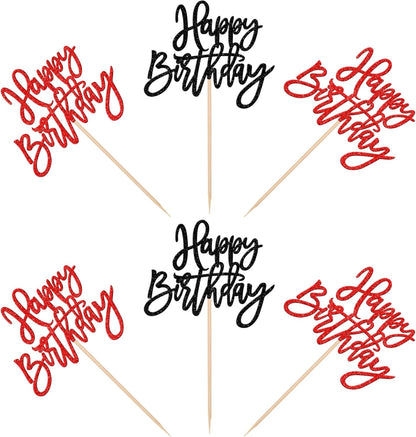 24 PCS Happy Birthday Cupcake Toppers Glitter Picks for Celebrating Anniversary Theme Party Cake Decorations Supplies Gold