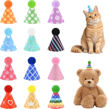 CANREVEL Mini Party Hats for Stuffed Animals Headwear, Birthday Hats Party Animal Birthday Decorations Supplies for Dog Cat