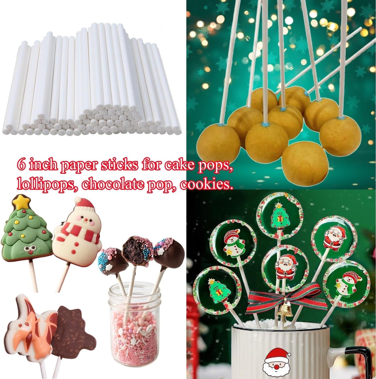 6 INCH Cake Pop Lollipop Sticks, 100 Count, (Dia 4mm, Thick 5/32") Sucker Sticks for Truffles, Cookies, Candy, Chocolate Pop, Cake Topper (Not Craft Wood)
