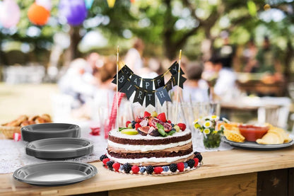 Party Solids Black Plastic Plates For Party 10" Black Disposable Plates For Party Supplies 100 Pcs Plastic Dinnerware Sets Heavy Duty 350 GSM Disposable Dinnerware Set