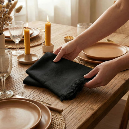 ACCENTHOME Natural Cotton Linen Napkin Set of 12 18x18 inch Dinner Napkins - Washable Soft Premium Hotel Quality Reusable Hemmed Edges Napkins Perfect Table Linens for Family Dinners, Weddings