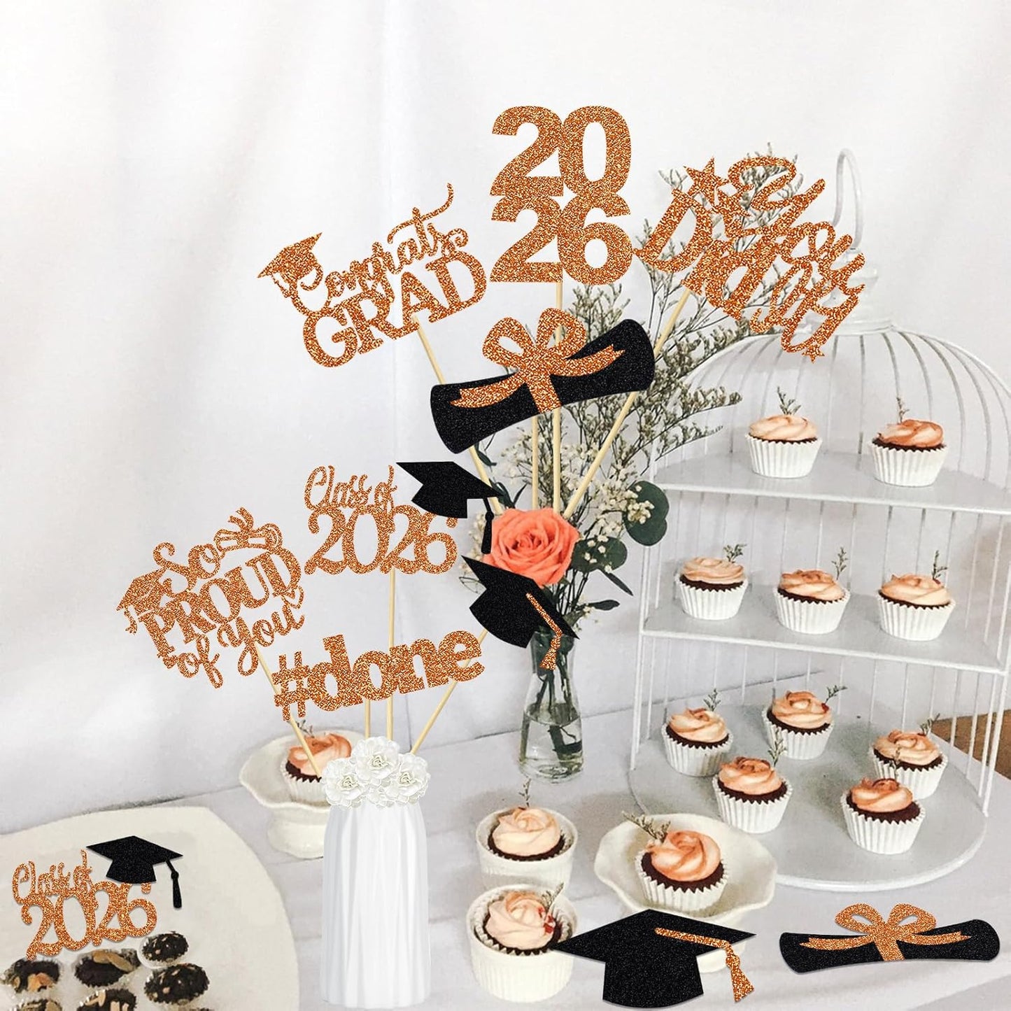 24Pcs 2026 Graduation Table Centerpieces Gold, Graduation Centerpieces for Tables 2026 Gold Class of 2026 Graduation Centerpiece Sticks for 2026 Graduation Party Table Decorations Gold