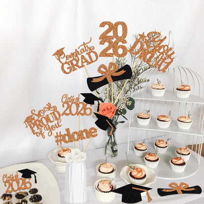 24Pcs 2026 Graduation Table Centerpieces Gold, Graduation Centerpieces for Tables 2026 Gold Class of 2026 Graduation Centerpiece Sticks for 2026 Graduation Party Table Decorations Gold