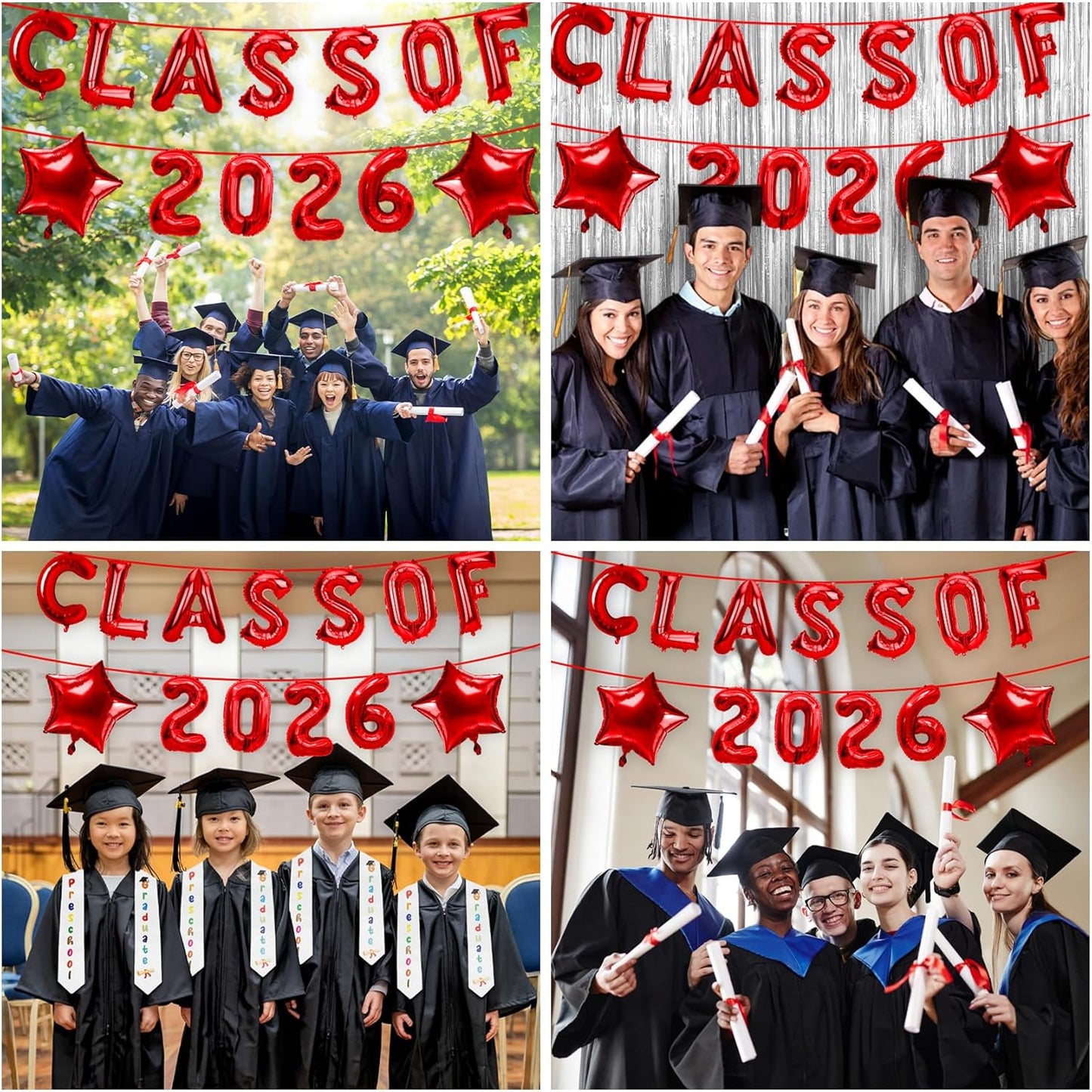 Graduation Balloons, Class of 2026 Balloons, 16Inch Gold Grad Class of 2026 Letters Foil Balloon Sign with Star Balloons, Class of 2026 Decorations for High School College Graduation Party Decorations