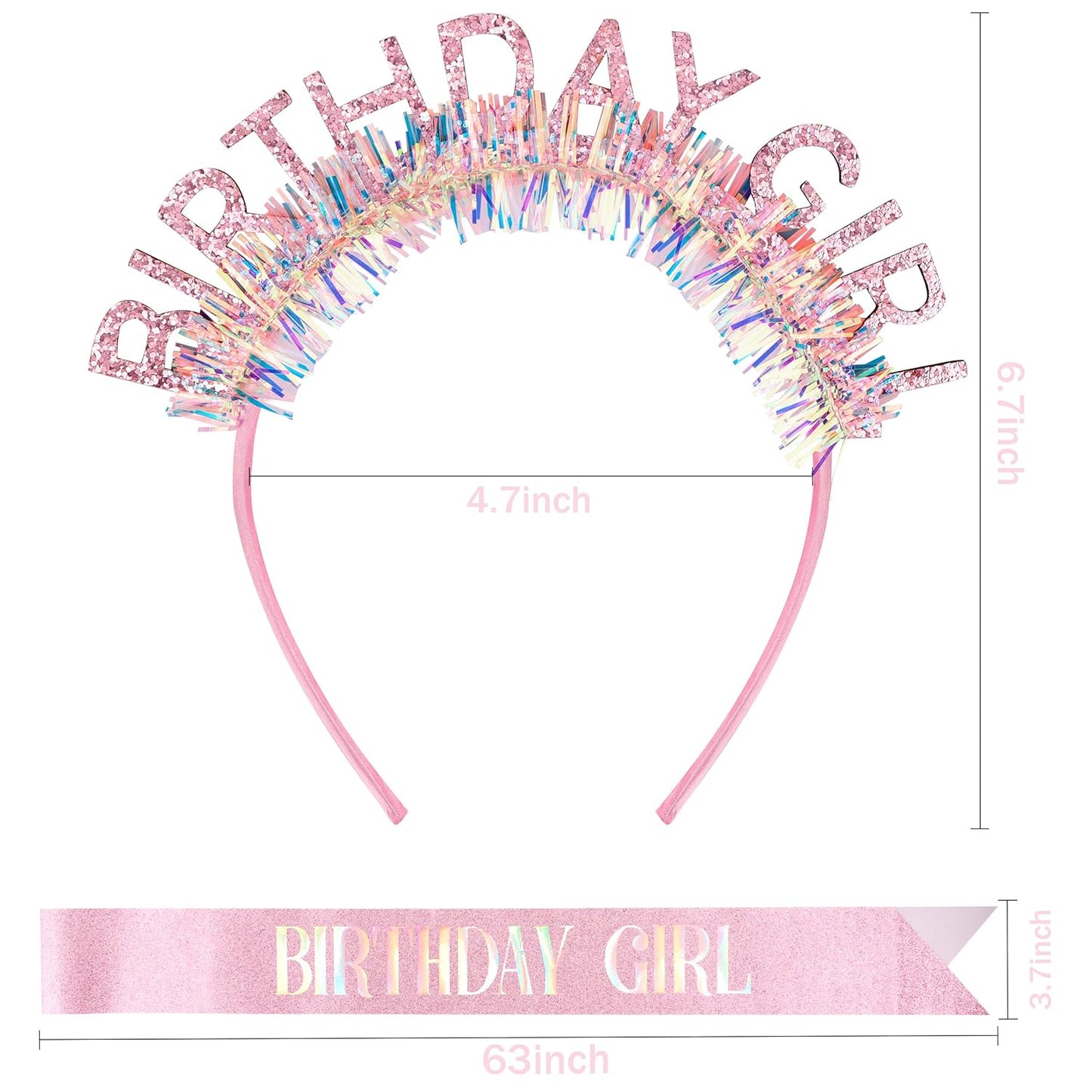 COCIDE Birthday Girl Headband & Sash - Birthday Crown for Women & Girls Pink Glitter Letter Tiara Birth Day Decorations Accessories Gift for Her (A1 Pink)