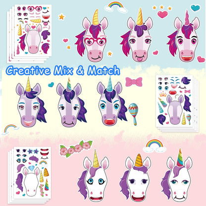 Aowplc 36 Pcs Make-A-Face Sticker Sheets Kids Party Favors Mix and Match Stickers with Dinosaurs, Mermaids, Unicorns, Horses, Farm & Sea Animals for Parties, Birthdays, Classroom Activities & Crafts