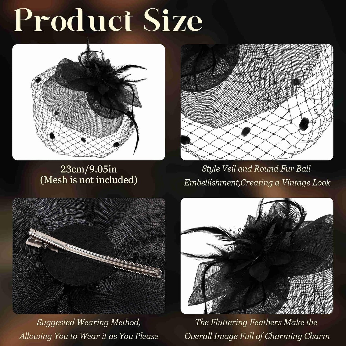 Fascinators Hats for Women Tea Party Hat Feather Mesh Headband Vintage Lace Cocktail Headwear Veil Hair Clip Church