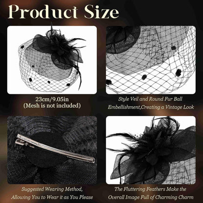 Fascinators Hats for Women Tea Party Hat Feather Mesh Headband Vintage Lace Cocktail Headwear Veil Hair Clip Church