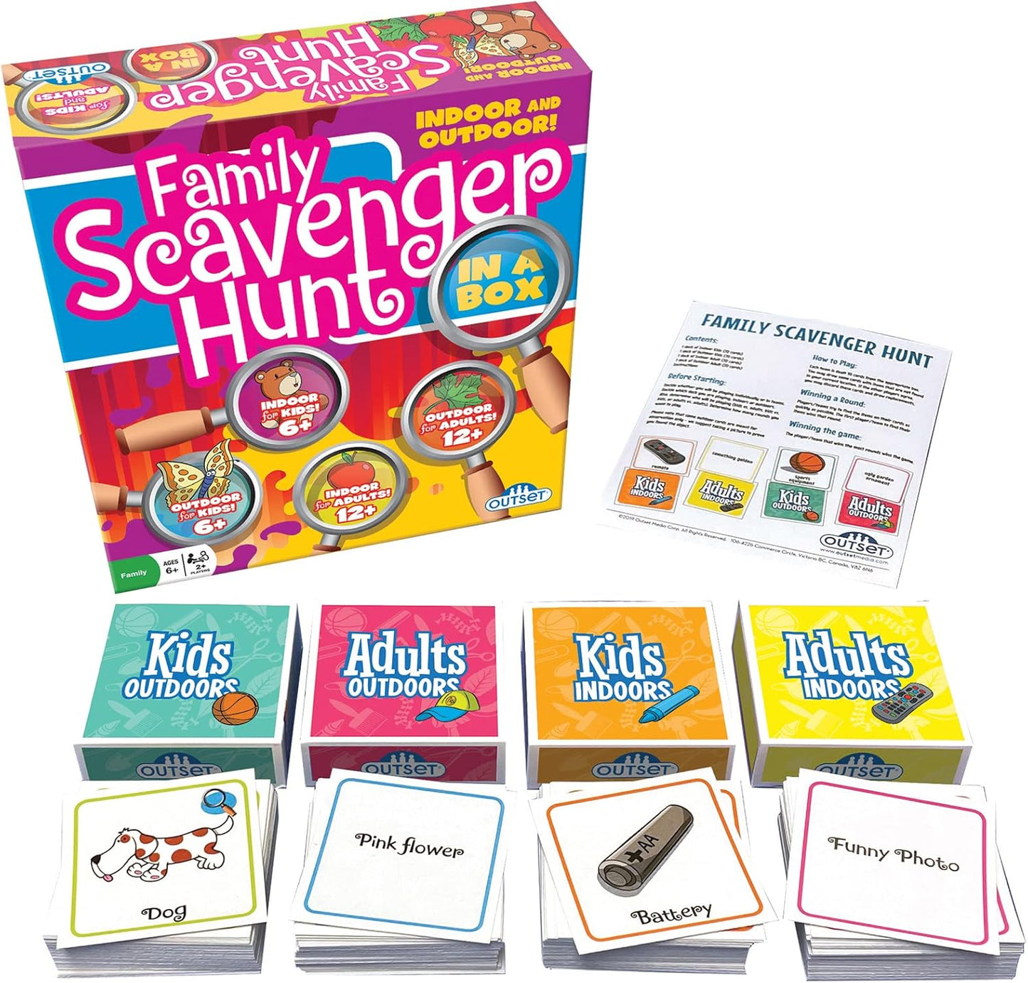 Family Scavenger Hunt in A Box - Updated Version, Outset Media, Indoor & Outdoor Game for Children & Families, Search for Objects On Your Cards, 2+ Players, Kids & Adults Ages 6+
