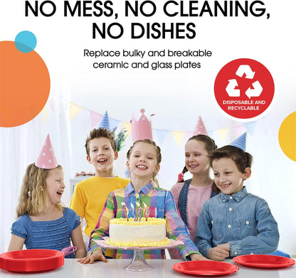 Exquisite Party Solids Red Plastic Plates For Party Supplies 10" Red Disposable Plates Heavy Duty 50 Pcs Plastic Dinnerware Sets Heavy Duty 350 GSM Disposable Dinnerware Set