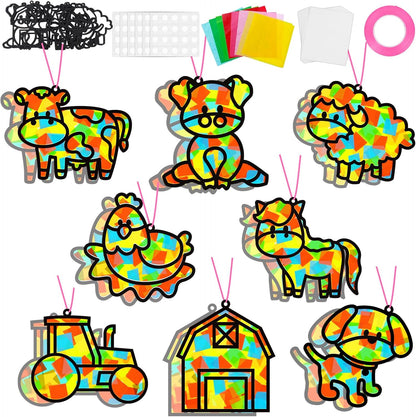 QOUBAI 32 Sets Stars Suncatchers Craft Back to School DIY Stained Glass Window Patriotic 4th of July Paper Craft Home School Classroom Decor Kid Birthday Gift Creative Art Activity Game - Colors A