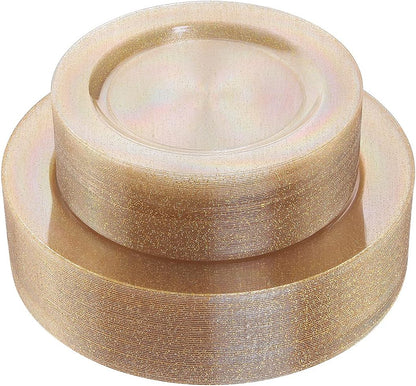 I00000 102 Pieces Gold Plastic Plates, Disposable Party Plates White Gold Rim, 51 Disposable Gold Dinner Plates 10.25 Inch and 51 Disposable Dessert Appetizer Elegant Fancy Wedding Plates 7.5 Inch