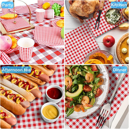 Gatherfun Disposable Red and White Gingham Paper Napkins (Pack of 50)