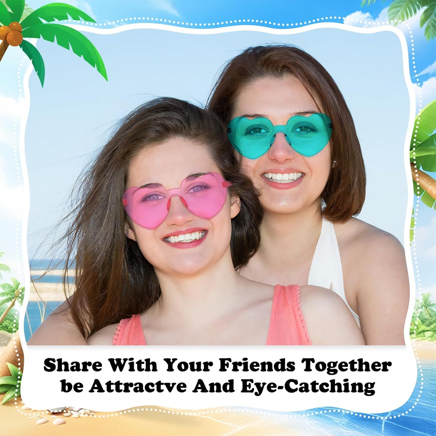 Matcheck 16 Heart Shaped Rimless Sunglasses Transparent Candy Colored Glasses Frameless Party Eyewear for Women