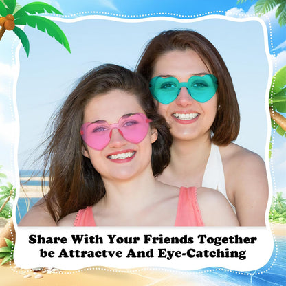 Matcheck 16 Heart Shaped Rimless Sunglasses Transparent Candy Colored Glasses Frameless Party Eyewear for Women