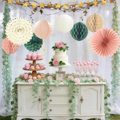Tissue Paper Pom Poms - 23 PCS Dusty Blue Paper Flowers Pom Pom Kit Circle Dot Party Banner Hanging Swirl Party Decorations for Wedding Birthday Baby Shower Bridal Shower Tea Party