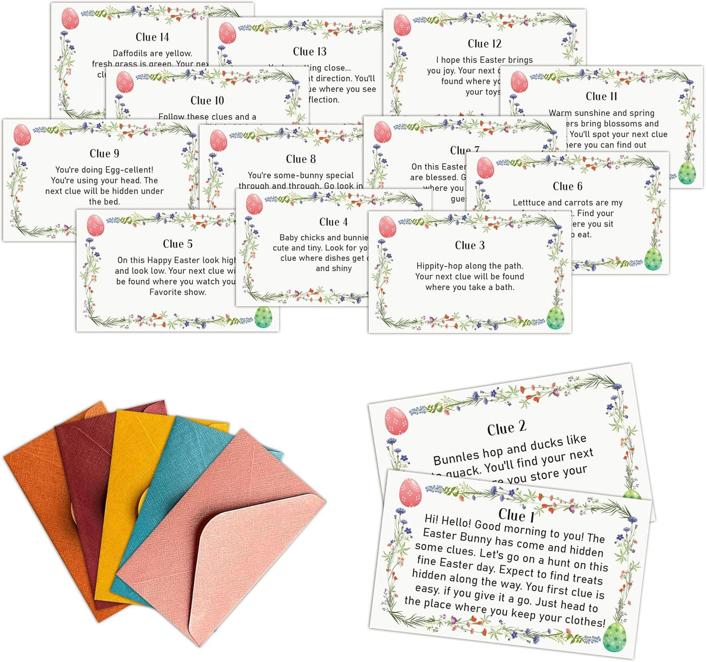 Easter Scavenger Hunt Game, Easter Games for Family Treasure Riddle Egg Hunt Cards Game Activities, Spring Floral Holiday Indoor Outdoor Party Games Supplies Gifts for Adults Friends, 01