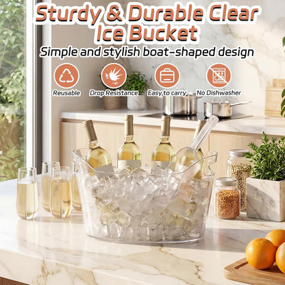 6 Pack 6.5L Clear Ice Buckets for Parties, Large Plastic Beverage Tub Set with Scoops, Champagne Flutes & Wine Opener, Portable Drink Cooler Champagne Bucket for Beer & Mimosa Bar Supplies
