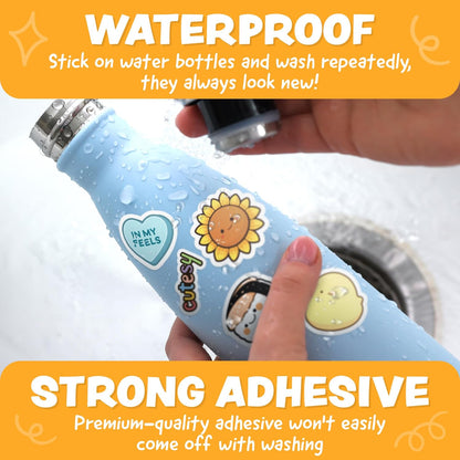 Cute Stickers for Kids - Kawaii Water Bottle Stickers for Teens - 108pc Sticker Pack - Waterproof Vinyl Stickers for Water Bottles, Scrapbook, Laptops, Etc.
