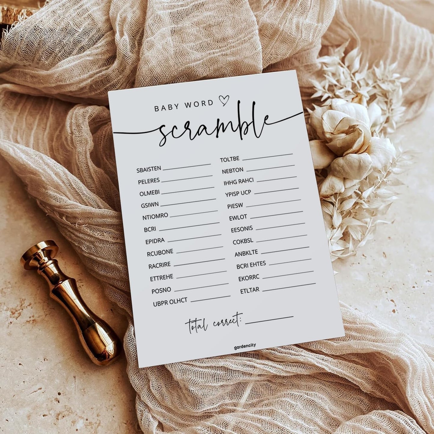 GardenCity Baby Shower Bingo Game, 50 Unique Pre-Filled Cards, Baby Shower Games for Boy or Girl, Minimalist