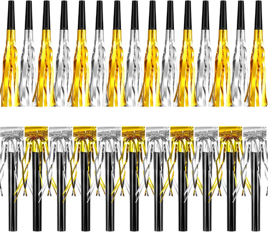 Deekin 80 Pieces Metallic Party Noise Makers New Year Blower Squawkers Blow Horns Musical Blowouts Whistles and Party Favors for Birthday Shower Graduation Gold and Silver