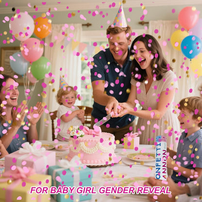 2 Pack Gender Reveal Confetti Cannon, 12 in Pink Square shaped Paper Party Poppers Cannons, Confetti Poppers For Baby Girl Gender Reveal Baby Showers (Square, Pink)
