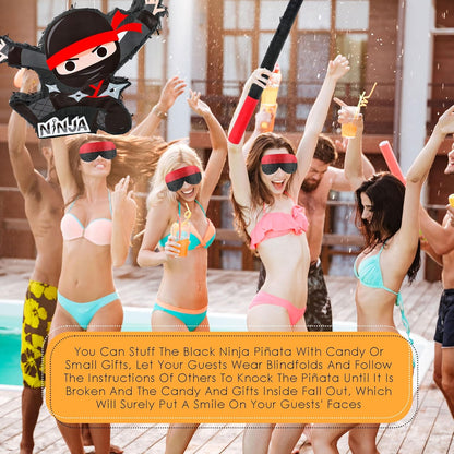Ninja-Themed Piñata Black Ninja Pinata Bundle Paper Cool Warrior Design Pinata with Stick Blindfold Confetti for Birthday Party Decor Props