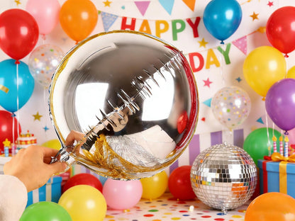 Metallic Gold Round Foil Balloons, 22" Large 4D Sphere Mylar Ball Balloons 6PCS, for Graduation Prom Birthday Wedding Anniversary Disco Party Decorations