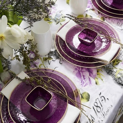 R-kay 100 Pack Clear Plastic Plates - 6.25 IN Hammered Gold Rimmed Sturdy, Durable And Extra Heavy duty Gold Plastic Dessert Plates Disposable - Ideal For Appetizer And And For Desserts.
