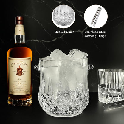 Lily's Home 1000ml -4.62" L x 4.62" W x 8.5" H - Glass Ice Bucket with Handle and Stainless Steel Tongs, Sparkling Ice Buckets, for Party,Wine Home Bar, Beer, Champagne, Cocktail Bar, Mini & Portable