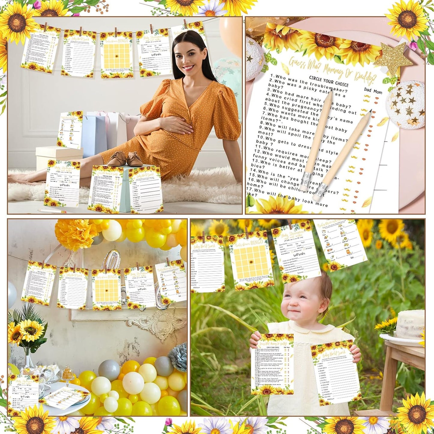 Yinder 145 Pcs Baby Shower Games Activities Cards with 20 Pencils Includes Baby Bingo Description and Wishes Guess Who Price is Right Word Scramble Game(Here Comes the Son)