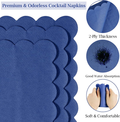 100 Pcs Cocktail Napkins, 2-Ply 5 x 5 Inches Disposable Scalloped Napkins, Thick Premium Dessert Napkins for Party, Wedding, Dinner, Birthday, Anniversary, Festival (Sage Green)