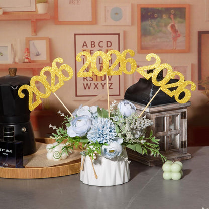 12 Pieces Glitter 2026 Centerpiece Sticks Black Double Sided 2026 Graduation Party Sticks 2026 Floral Picks Table Centerpiece Topper for 2026 Graduation New Year Party Decoration Supplies,4.9x9.1"