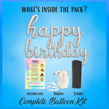 Gold Happy Birthday Balloons Banner | Script/Cursive Gold Letter Balloon Sign for Birthday Party Decor/Decoration | Foil Mylar Happy Birthday Banner