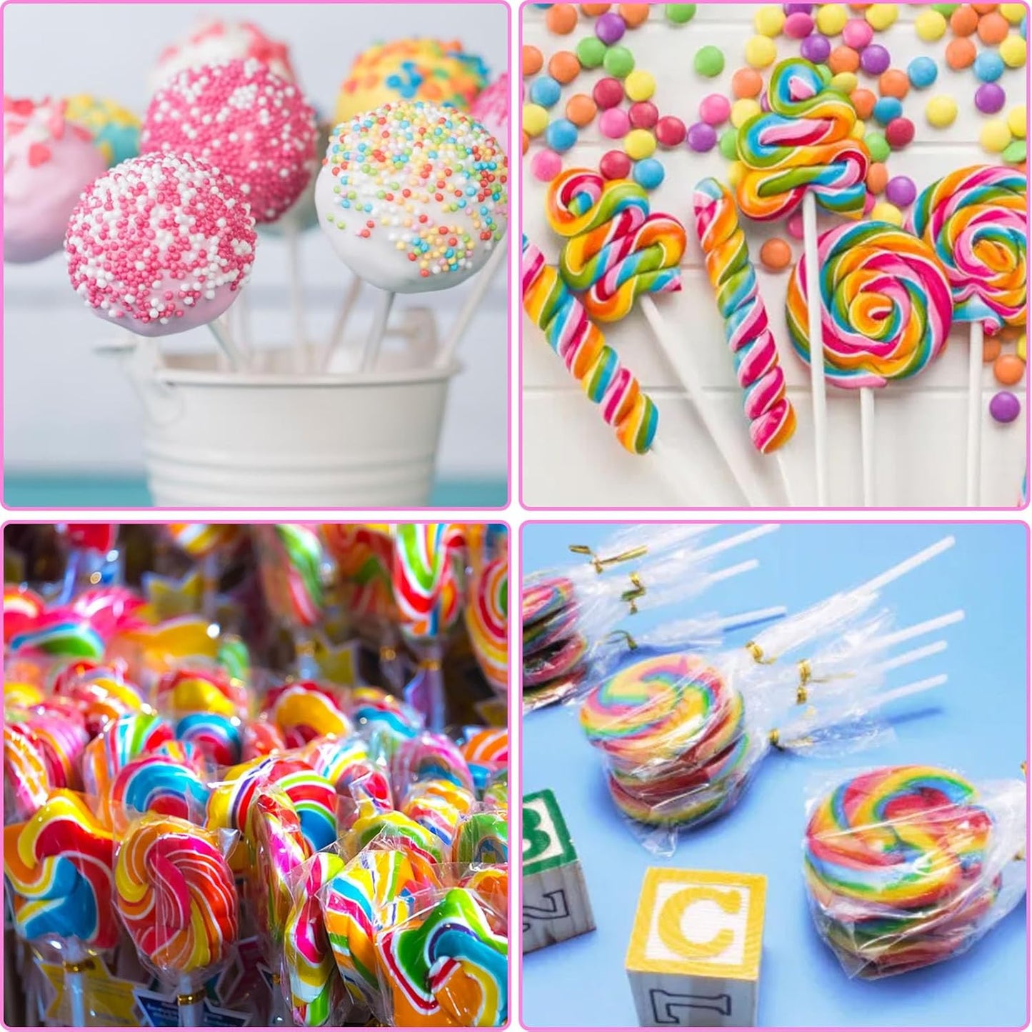 600Pcs Lollipop Stick - Cake Pop Sticks and Wrappers Kit Cake Pops Making Tools for Candy Chocolate Cookie Wrapping Include 200Pcs Cake Pop Sticks 200Pcs Cake Pop Bags and 200Pcs Twist Ties