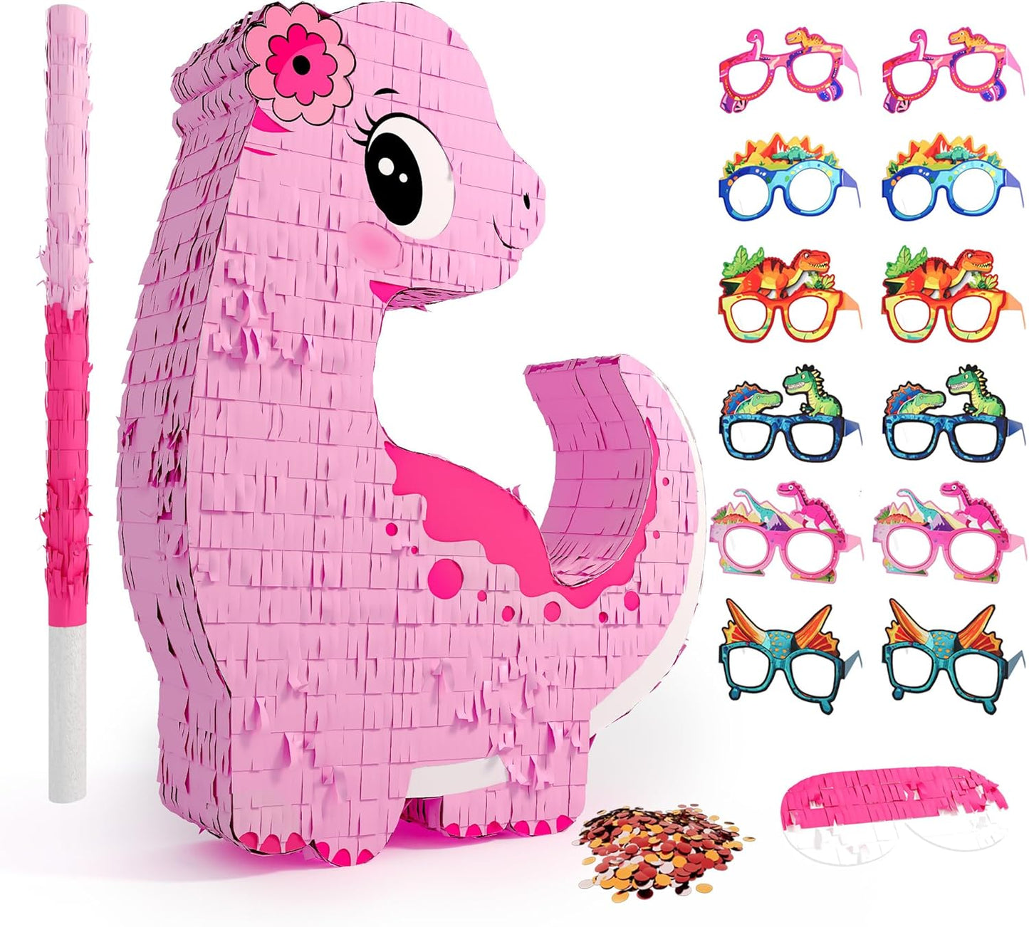 Unicorn Piñata for Birthday Party Girl, Princess Party Piñata with Wood Stick, Blindfold & Confetti, Rainbow Unicorn Birthday Decoration (15.6"x12.6"x3.1")