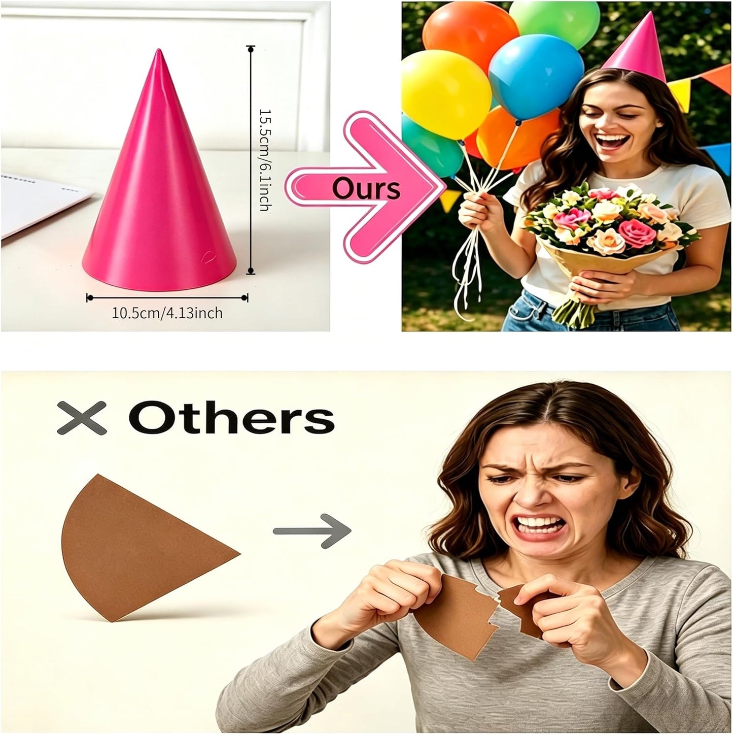 Pre-Assembled Pastel Party Hats for Kids, Birthday Party Hats for Adults
