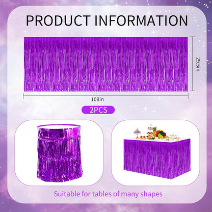 BEISHIDA 2 Pack Metallic Tinsel Foil Fringe Table Skirts for Rectangle & Round Tables Hot Pink Kids' Birthday, Holiday Cartoon Party Decorations for Birthday Valentines Baby Shower Festive Events
