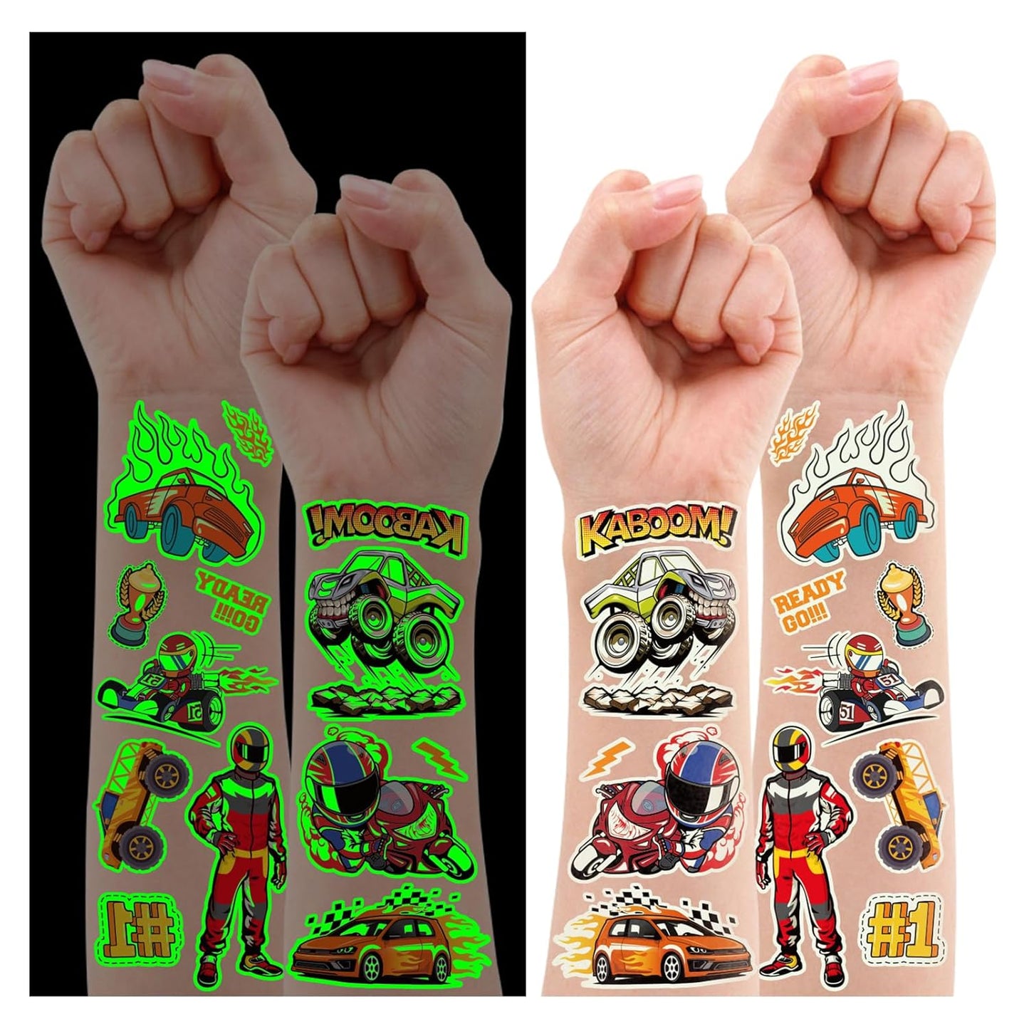 Partywind 380 Styles (30 Sheets) Luminous Tattoos for Kids, Mixed Styles Temporary Tattoos Stickers with Mermaid/Dinosaur/Space/Pirate for Boys and Girls, Glow Party Supplies