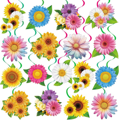 40Pcs Spring Summer Hanging Swirl Decorations, Flowers Sunflower Ceiling Hanging Swirls Floral Swirls Streamers for Spring Summer Mother's Day Baby Shower Birthday Wedding Party Decor