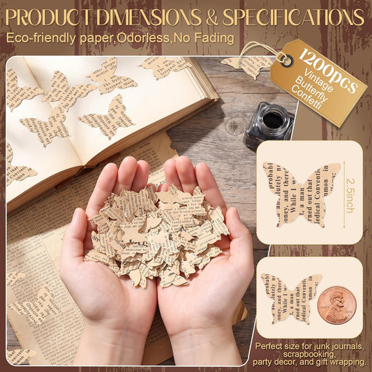 Marspark 1200 Pcs Book Page Heart Confetti 1 Inch Vintage Newspaper Wedding Table Confetti Novelty Party Decorations for Book Themed Party Decor Birthday Photo Prop Bridal Shower(Khaki)