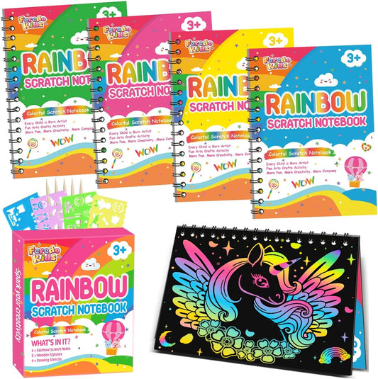 Scratch Paper Art Party Favors for Kids: 24 Pack Rainbow Scratch Notebook, Goodie Bags Stuffers Coloring Books Party Favors for Kids 3-12, Bulk Classroom Birthday Gifts for Student
