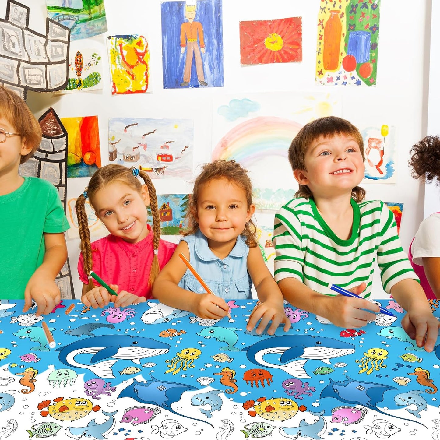 Giant Construction Party Coloring Tablecloth for Kids - Huge Construction Theme Table Cover Large Dump Truck Vehicle Painting Poster for Children Birthday Party Supplies 54x108 Inch
