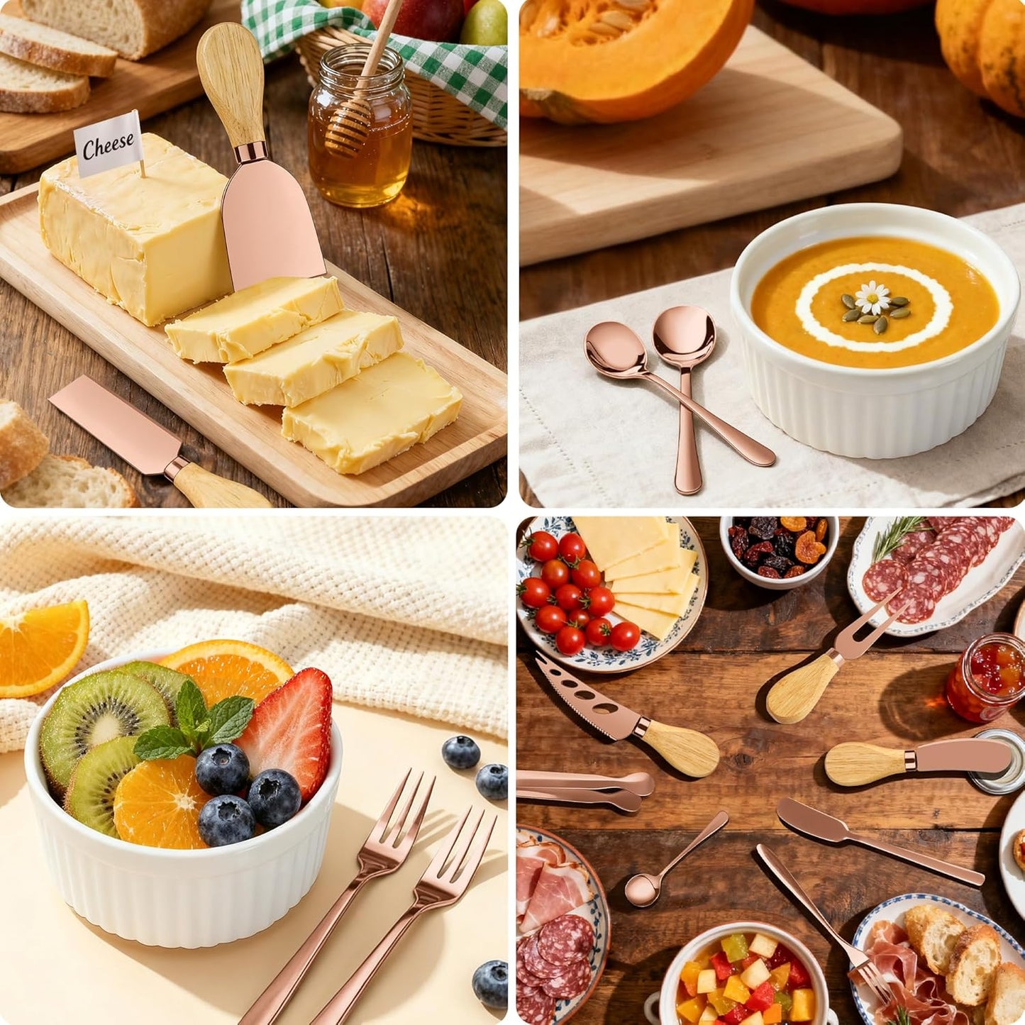 Gold Charcuterie Boards Accessories Bowls Utensils, Cheese Knife Set Mini Butter Spreader, Serving Tongs, Forks, Spoons, Dipping Bowls with Lids, Toothpick Flag, Honey Dippers for Party Platter Making
